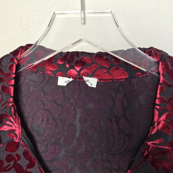 Ultra Pink Velvet Burnout Fairy Witchy Gothic Edgy Button Down  Flare Sleeve Top - Picture 7 of 15